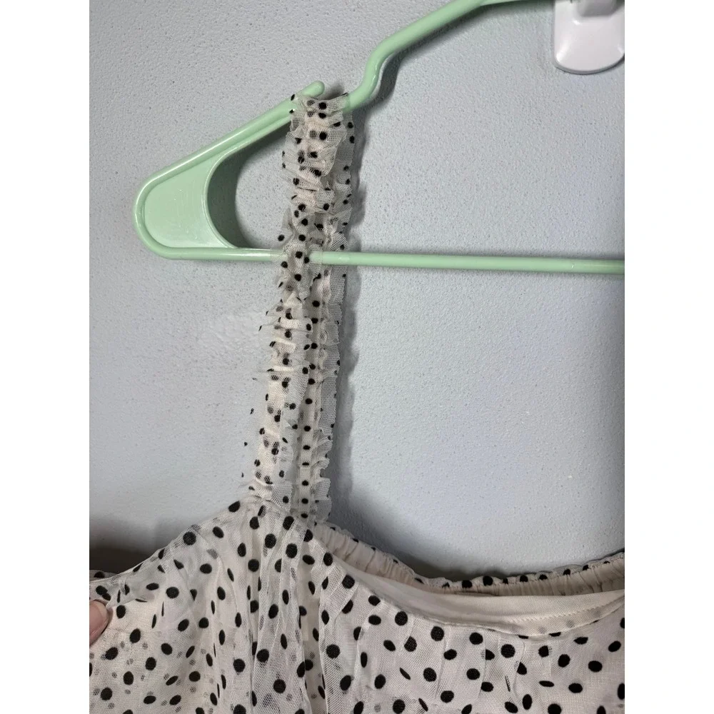 American‎ Eagle Womens Polka Dot Tiered Mesh Crop Top Ruffle Strap Size Large
